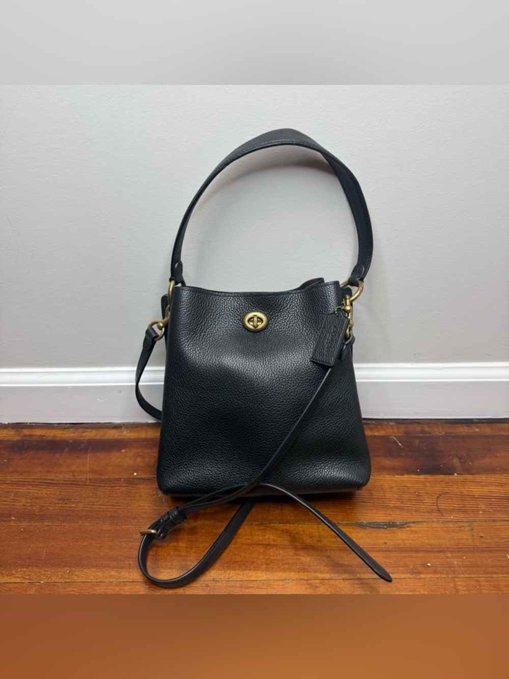 Coach Black Pebbled Leather Shoulder Bag with Gold Hardware